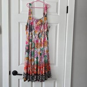 Goa Colourful, artsy print sleeveless Summer Dress With Scoop Neckline
